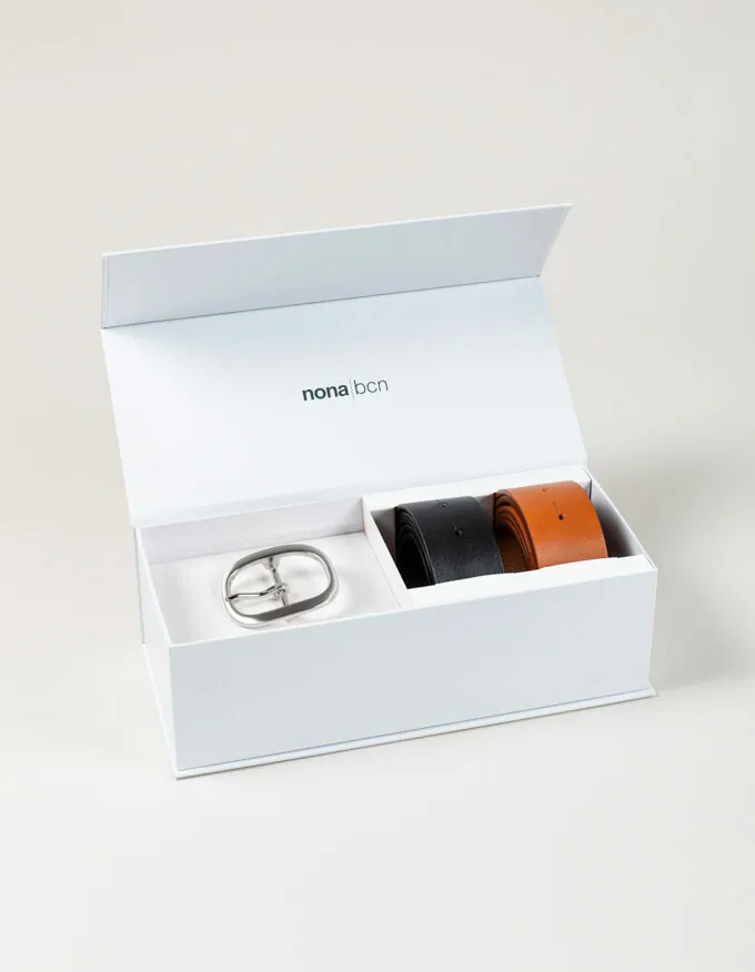 Belt Nina Silver Pack. Two straps with satin silver buckle.