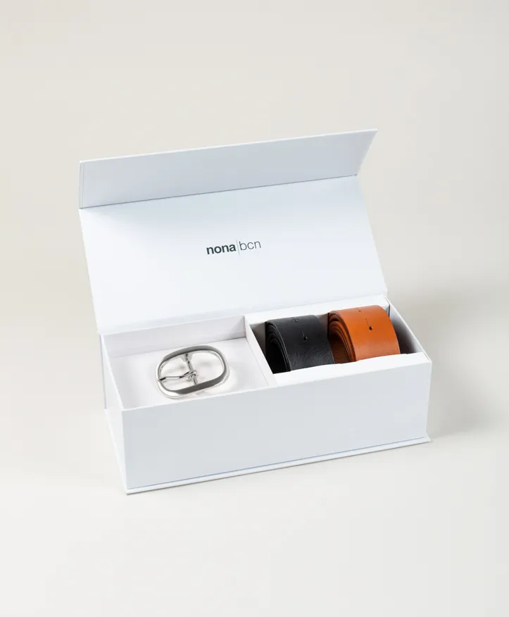 Belt Nina Silver Pack. Two straps with satin silver buckle.